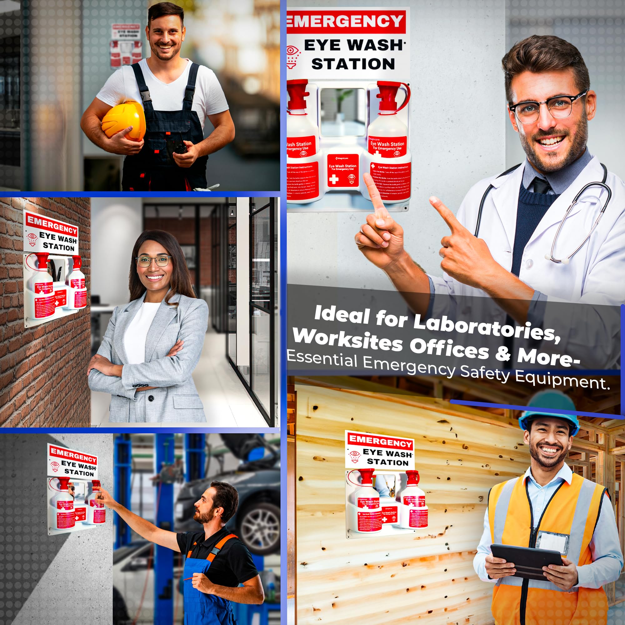 Portable Eye Wash Station OSHA Approved – Wall-Mounted Emergency Eyewash Kit with Mirror & Emergency Sign Included – First Aid Safety Equipment (Solution Not Included)