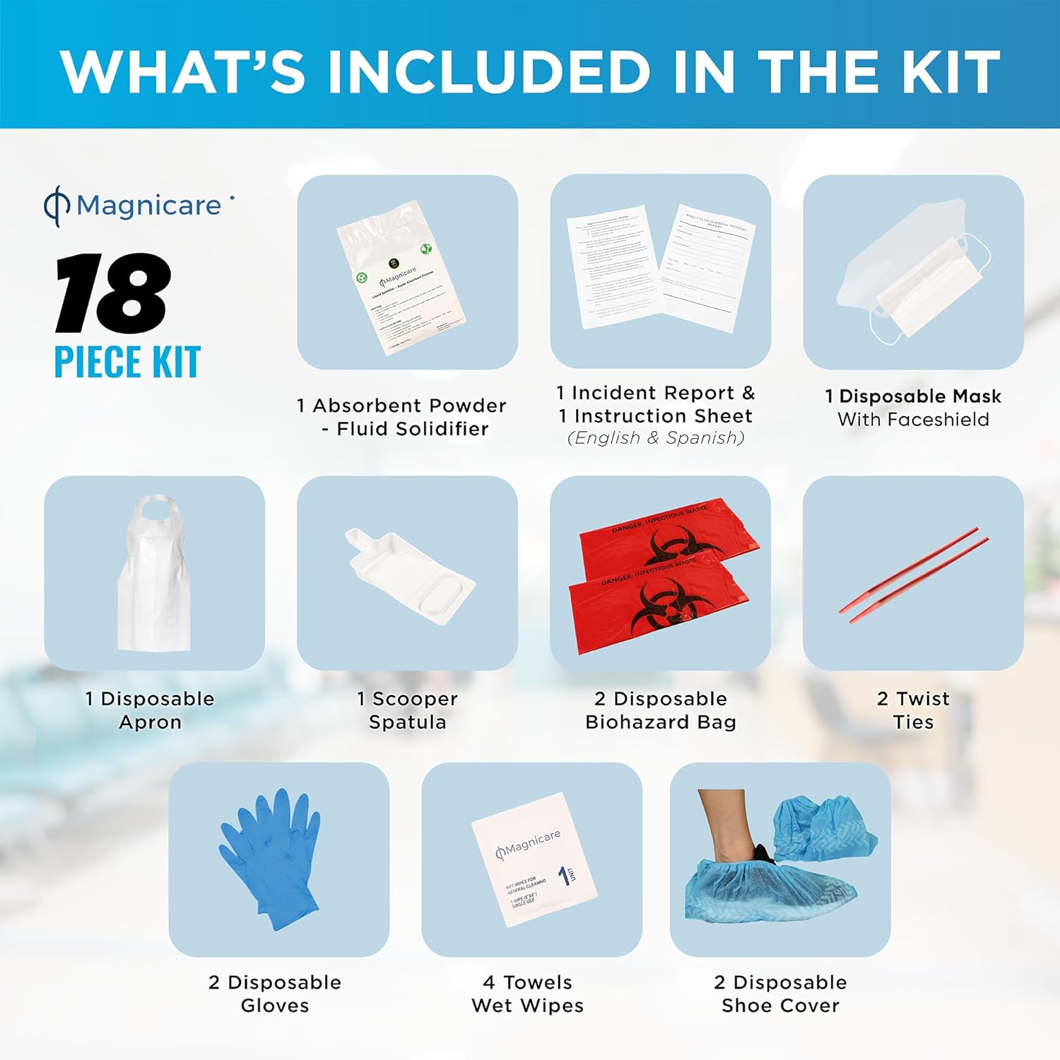 Bloodborne Pathogen & Vomit Cleanup Kit - BAG - Be OSHA Compliant| Comprehensive First Response Spill Kit for Bodily Fluids | Bodily Fluid Clean Up Bag| Ideal for Schools, Restaurants & Retirement Homes